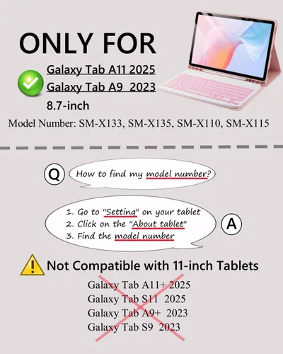 Miniatura 2 de Funda de teclado para Tab A9 de 8.7 pulgadas con teclado Samsung Galaxy Tab A9-2023 (SM-X110/SM-X115) Funda para tableta con teclado mágico
