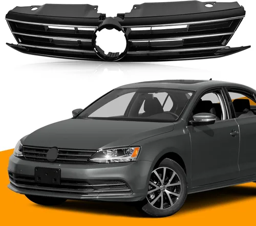 Miniatura 7 de Protector de rejilla de parachoques delantero con kit de repuesto, entrada de aire de capó delantero negro con moldura cromada para Volkswagen Jetta
