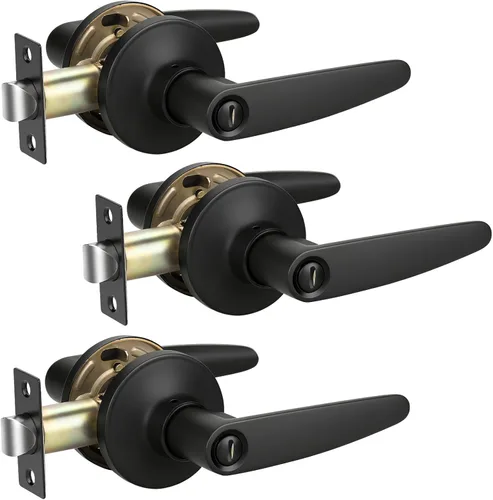 Miniatura 11 de KNOBWELL Juego de 10 manijas de puerta color negro mate, juego de manijas de puerta para privacidad para cama y baño, reversible para lado derecho