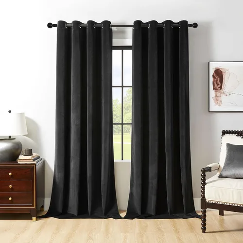 Miniatura 22 de Joydeco Cortinas de terciopelo negro de 63 pulgadas de largo, 2 paneles, cortinas opacas de lujo con bolsillo para barra, cortinas de ventana