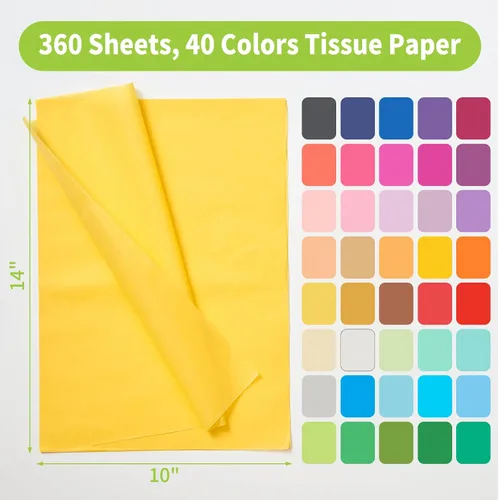 Miniatura 2 de PSISO 360 hojas de papel de seda para bolsas de regalo, 40 colores de 14 x 10 pulgadas, papel de regalo a granel para manualidades, suministros