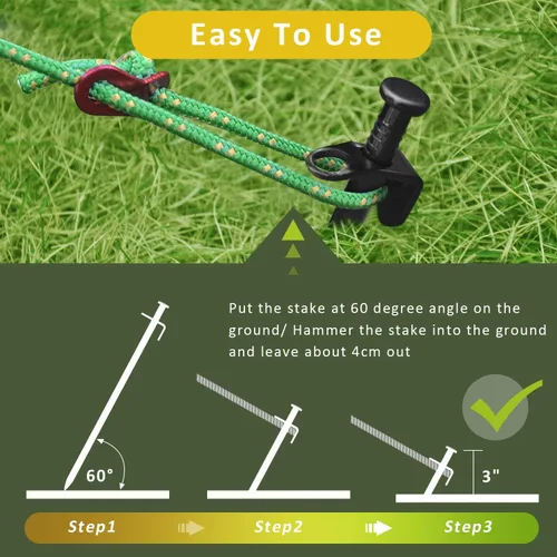 Miniatura 5 de Kit de estaca para árbol, soporte de anclaje resistente para árboles jóvenes con mal tiempo, incluye 3 correas de árbol, 3 estacas de metal