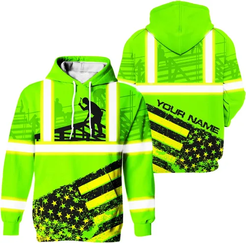 Miniatura 29 de Sudadera con capucha de alta visibilidad para hombres - Colección de trabajos con nombre personalizado Clase 3 Ropa de trabajo reflectante