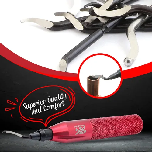 Miniatura 15 de AFA Tooling - Herramienta de desbarbado con 11 cuchillas HSS M2 - Mango de aluminio micropulido y anodizado con agarre moleteado de diamante - Ideal