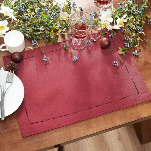 Miniatura 2 de Elrene Home Fashions Alison Mantel Individual de Tela con Diseño de Borde de Ojales Resistente a las Arrugas, Juego de 4, 13"x19", Arándano Rojo