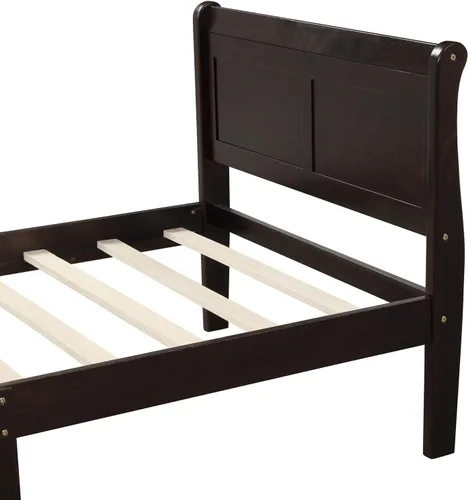 Miniatura 5 de MERITLINE Base de cama de madera tamaño individual con cabecero y estribo, cama de plataforma para niños con soporte de listones, no necesita