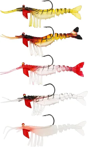 INOOMP 5 uds. Señuelos de camarón de pesca luminosos Señuelos de camarón de PVC Señuelos de pesca cebos falsos de simulación de camarones cebos