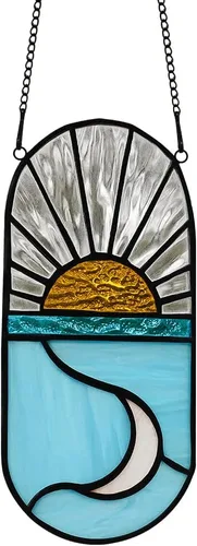 BOXCASA Decoración de luna y sol para ventana, decoración de luna y vitral, decoración de luna para colgar en ventanas, decoración de luna para