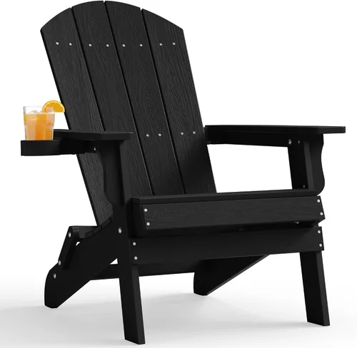 Miniatura 24 de YEFU Silla Adirondack, silla Adirondack de plástico de gran tamaño, sillas plegables para exteriores con soporte para tazas, silla de césped