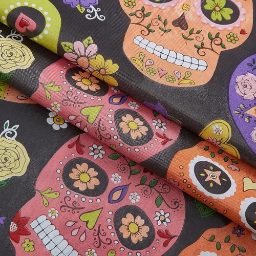 Miniatura 8 de Newbridge Mantel de vinilo con parte trasera de franela para fiesta y fiesta de calavera de azúcar, mantel de vinilo con máscara de esqueleto otomí