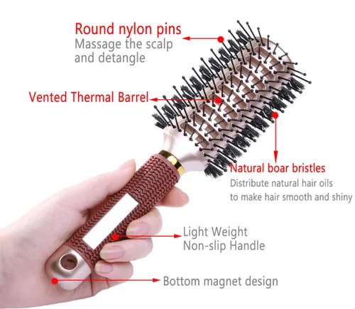Miniatura 3 de PERFEHAIR Cepillo de pelo ovalado para secar con soplado, jabalí de doble cara y cepillo de cerdas de nailon para cabello de longitud media y corta