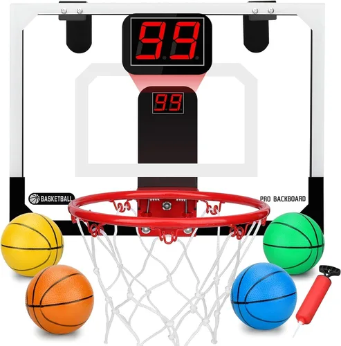 Mini juego de aro de baloncesto para niños y adultos, aro de baloncesto de montaje en pared para puerta con 4 pelotas de baloncesto pequeñas de