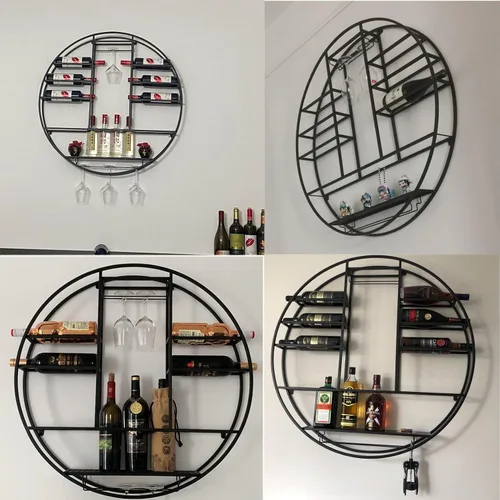 Miniatura 3 de Estante colgante para copas de vino montado en la pared, Estante para copas de vino para barra de cocina, soporte de exhibición redondo de la taza