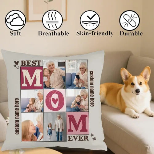 Miniatura 4 de Personalized Pillowcase with 6 Pictures and Words for Mom, Soft Decorative Cushion Perfect as a Meaningful Gift for Birthdays Christmas or 6
