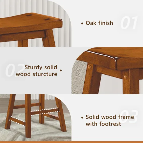 Miniatura 4 de Lexicon Saddleback - Juego de 2 taburetes de cocina de madera maciza, taburetes de cocina de altura para comedor, opciones de asiento de silla sin