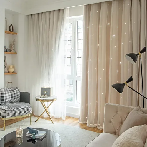 Miniatura 7 de Loyala Cortinas opacas con diseño de estrellas para dormitorio, doble capa, niños, bonitas, 84 pulgadas de largo, 1 panel, beige, 42 x 84 pulgadas