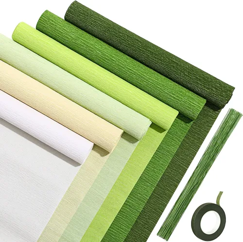 Miniatura 17 de Gersoniel 57 piezas de papel crepé de flores de bricolaje, 6 rollos de hojas de papel crepé de 1.58 onzas, 50 piezas de alambre de hierro floral