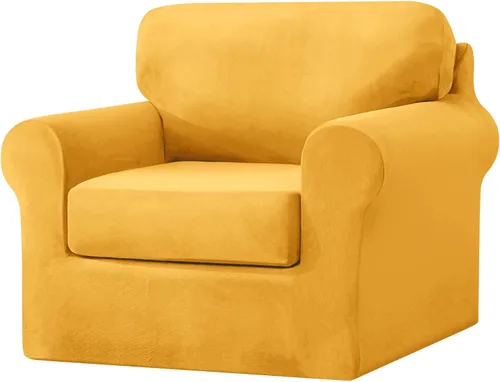 Miniatura 75 de UNBBRRL Fundas de sofá de 3 piezas para sofá, funda de terciopelo elástico para sillón con 1 funda de cojín de asiento y 1 funda de respaldo