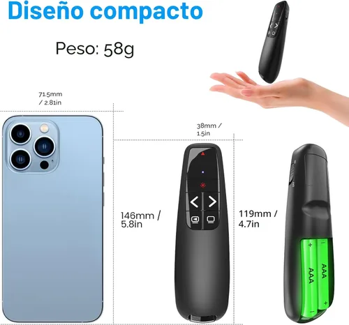 Miniatura 7 de Clickers de presentación para PowerPoint, clicker para presentaciones portátiles remoto, control remoto inalámbrico USB para presentador, control
