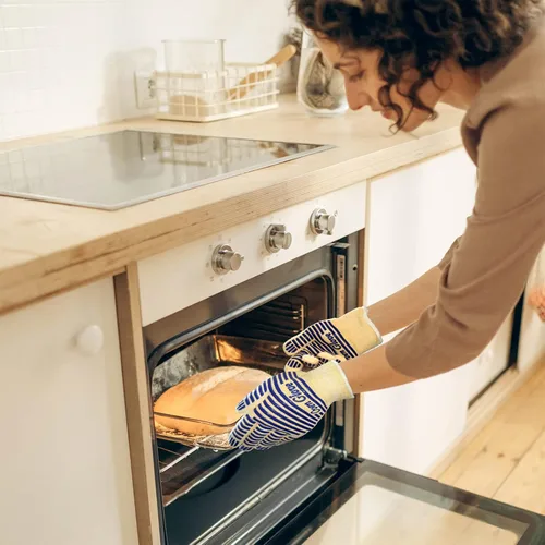 Miniatura 2 de Guantes de horno, guantes de parrilla resistentes al calor de 540 grados, guantes de silicona antideslizantes para superficies calientes con dedos