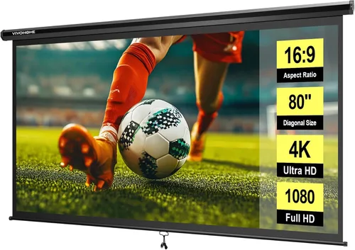 VIVOHOME Pantalla de proyector desplegable 16:9 de 80 pulgadas, pantalla de película retráctil HD 4K para cine en casa y oficina en interiores, Negro