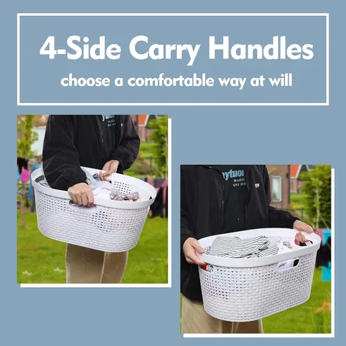 Miniatura 6 de Paquete de 4 cestas para la ropa sucia con mango recortado, cestas de plástico blanco, 40 L Dirty Clothes Storage Hamper