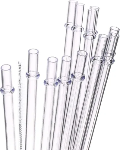 DAKOUFISH Pajitas de plástico transparente reutilizables de 6, 7, 8, 9, 10, 11 pulgadas, para frascos de 6 a 40 onzas, 12 piezas con un cepillo de