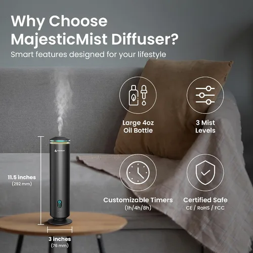 Miniatura 6 de GentleJet MajesticMist Difusor de aceite esencial sin agua para habitaciones grandes (1000 pies cuadrados), máquina de aroma nebulizador de aire