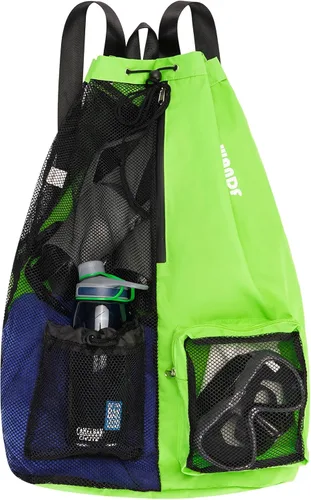 Miniatura 11 de WANDF Mochila de Malla con Cordón para Natación, con Bolsillo para Artículos Húmedos, para Natación, Gimnasio y Equipo de Entrenamiento Rojo