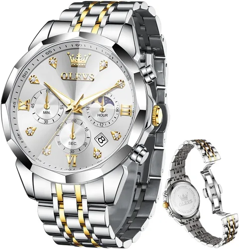 Miniatura 10 de OLEVS - Relojes para hombre de diamantes de lujo, casual, esfera grande, acero inoxidable, impermeable, para negocios, de vestir, analógico