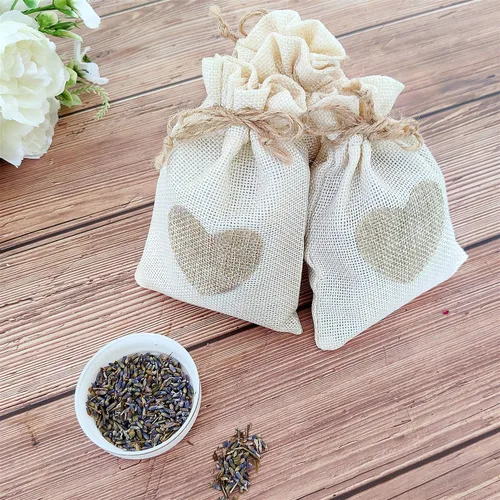 Miniatura 5 de SumDirect Bolsas de arpillera de corazón con cordón – 36 bolsas pequeñas de lino beige de 4 x 6 pulgadas para regalo de boda, baby shower