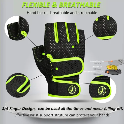 Miniatura 3 de Guantes de entrenamiento MOREOK con acolchado para levantamiento de pesas para hombres/mujeres, [Gel de 3MM] guantes sin dedos de agarre para Verde