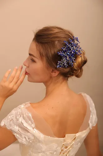 Miniatura 4 de Peine de pelo de ópalo zafiro real para mujer, accesorio de boda con flores de cristal azul, regalo para ella, tocado de fiesta para novia, dama