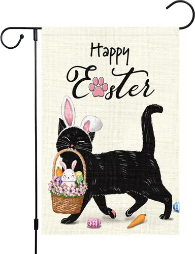 Miniatura 12 de Louise Maelys Bandera de jardín con texto en inglés «Happy Labor Day» de doble cara vertical, arpillera con gato negro pequeño, jardín, patio, casa