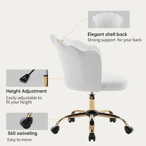 Miniatura 5 de Silla de oficina giratoria, moderna silla de escritorio de oficina en casa, silla de tocador con respaldo de carcasa de terciopelo con base de metal