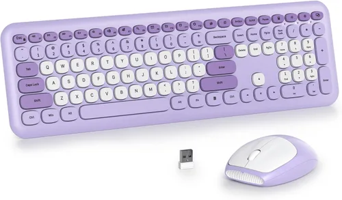 Miniatura 11 de Combo de teclado y mouse inalámbricos de 104 teclas, tamaño completo, color azul con teclas redondas silenciosas, ideal para portátiles y Azul blanco