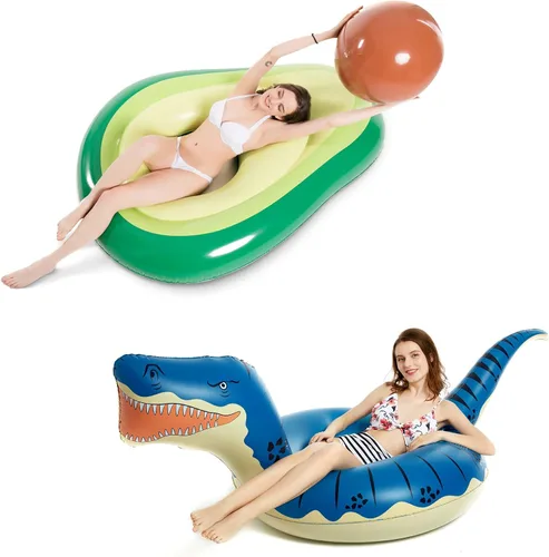 Jasonwell Flotador inflable de aguacate para piscina con bola y Jasonwell inflable de dinosaurio, tubo flotante para niños y niñas, flotador T-Rex