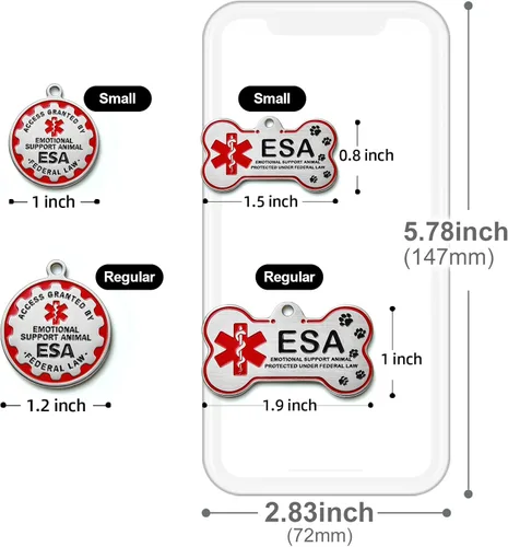 Miniatura 6 de HOPELF Etiqueta ESA personalizada grabada – Etiquetas de animales de apoyo emocional personalizadas para perros y gatos – Insignia de nombre