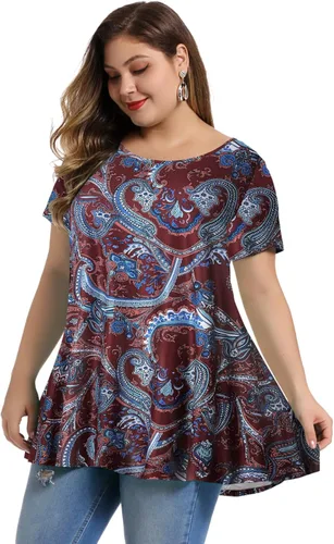 Miniatura 2 de MONNURO - Camiseta de manga corta para mujer, holgada con mucho vuelo, talla grande