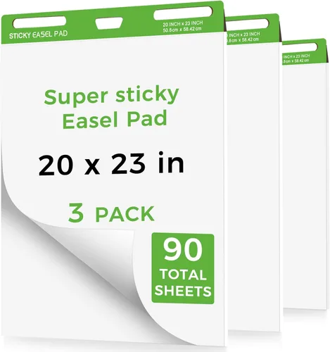 Almohadillas adhesivas de caballete de 20 x 23 pulgadas, paquete de 3 hojas de papel de anclaje para profesores, papel autoadhesivo con parte Blanco