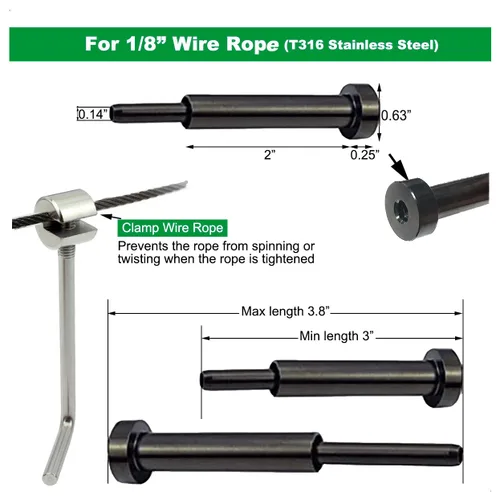 Miniatura 2 de Kit de tensor invisible negro de 1/8 pulgadas, 30 piezas, accesorios de barandilla de cable de acero inoxidable para sistema de barandilla de cable