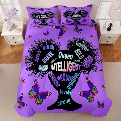 Miniatura 3 de Juego de edredón para niña negra, tamaño individual, para niños y adolescentes, juego de ropa de cama Black Girl Magic, juego de edredón con citas