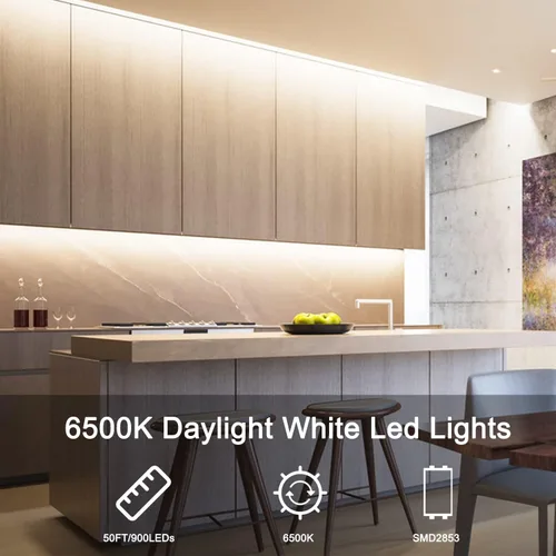 Miniatura 2 de VOLIVO - Tira de luces LED blancas, 16.4 pies, tira de luces LED de intensidad regulable 6500K, luz blanca brillante de día, adhesivo fuerte, tira