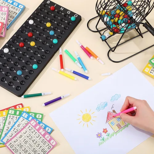 Miniatura 5 de Thyle El juego de bingo de 625 piezas incluye bandeja de almacenamiento de jaula rodante, 75 bingoballs, 500 tarjetas de bingo y marcadores
