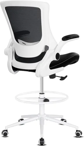 Miniatura 11 de Misolant Silla alta de oficina para escritorio de pie, silla de dibujo con anillo para el pie, silla de escritorio alta reclinable de piel sintética