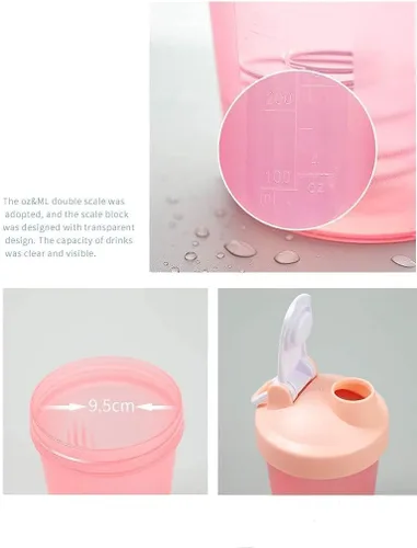 Miniatura 5 de Cekaso Batidora de botellas para batir y antes del trabajo, la mejor taza agitadora (sin BPA) con tapa de bucle clásico y bola batidora, botella