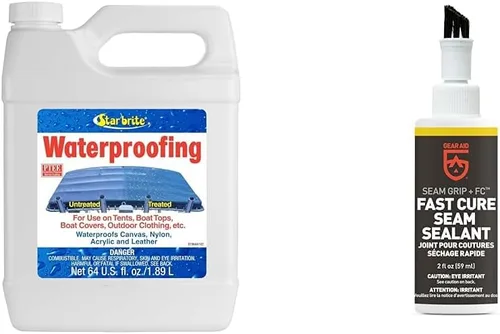 STAR BRITE Spray impermeabilizante, impermeable, repelente de manchas + protección UV, 64 onzas (081964) y sellador Gear AID Seam Grip FC de secado