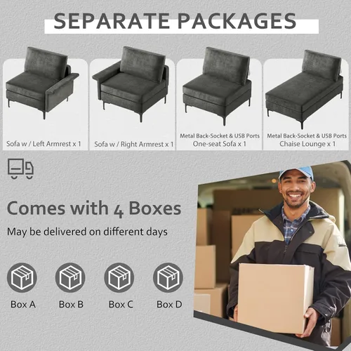 Miniatura 3 de KOMFOTT Sofá modular convertible extragrande de 130.5 pulgadas, sofá modular de 4 asientos en forma de L con diván reversible, salidas de 3 agujeros