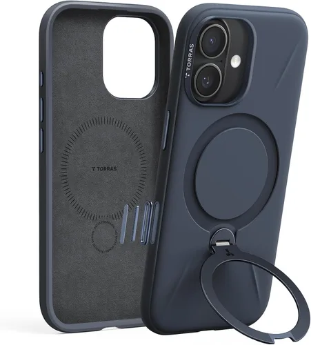 Miniatura 13 de TORRAS Funda de silicona líquida para iPhone 16 Pro con anillo magnético giratorio de 360 grados y control de cámara, compatible con MagSafe, Funda