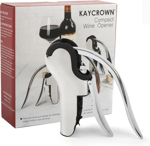 KAYCROWN Abrebotellas de vino de acero inoxidable, sacacorchos de palanca vertical con diseño de cortador de lámina incorporado, sacacorchos de mano